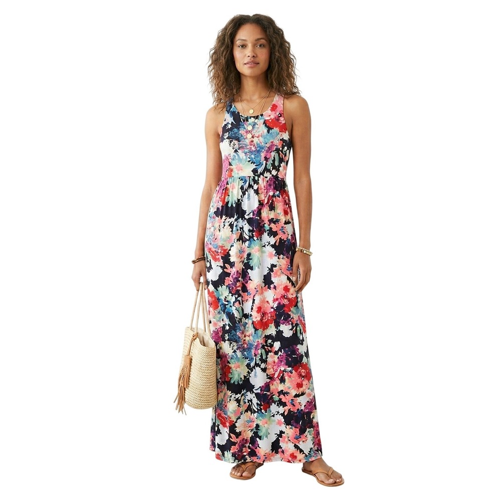 Bellamie‎ Beachy Maxi Dress Multicolor Floral Sleeveless Stretch Boho Size XS